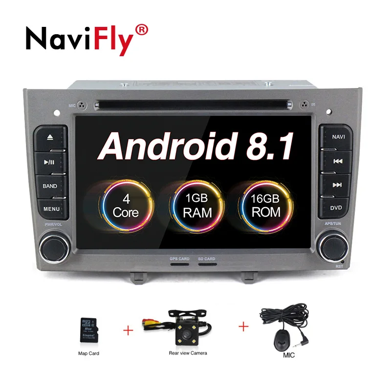 NaviFly 2 din Автомобильный dvd-плеер Android 8,1 Авторадио мультимедийный плеер для PEUGEOT 308 2007-2013408 2011- с gps навигацией - Цвет: gray camera