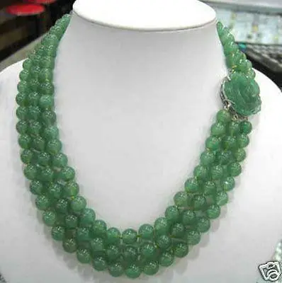 

Wholesale FREE SHIPPING HH##HH##Charming 3 Rows Green Jade Bead Necklace jade clasp 8mm