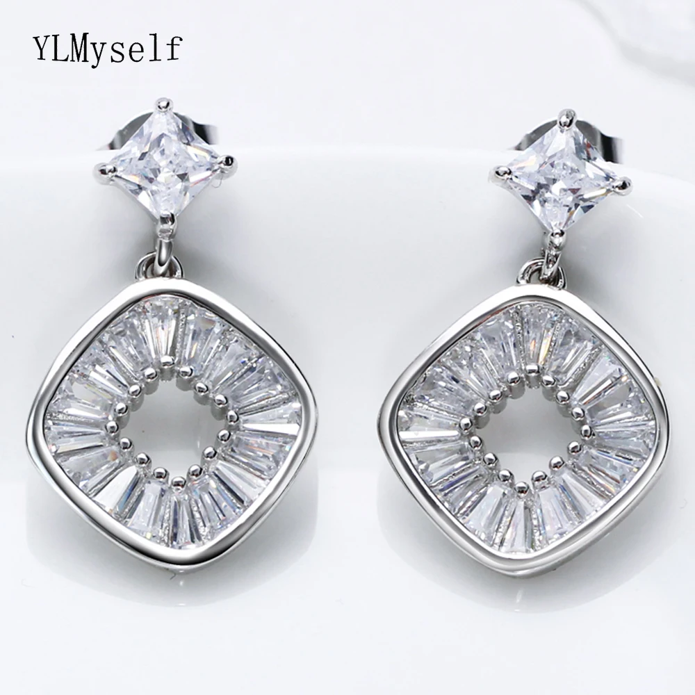 

Last Discounted Real 925 sterling silver Square shape Earrings women's jewelry 925 Love Anniversary gift jewellery