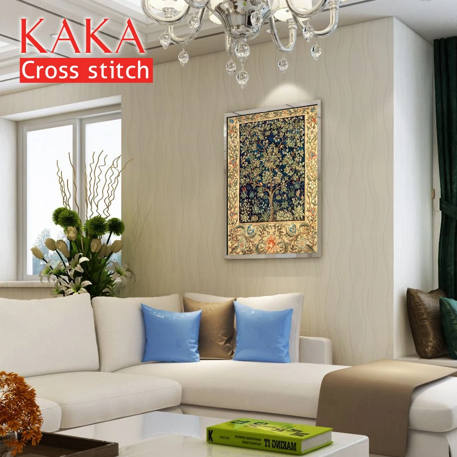 KAKA Наборы для вышивания крестиком, 5D текстура золотого дерева, наборы для вышивания с набивным рисунком, 11CT холст, картина для домашнего декора