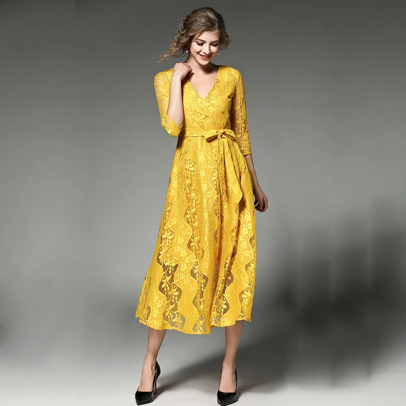 Womens Dress 2017 Ранней Весной Кружева Mesh Элегантный Партия Высокое Качество