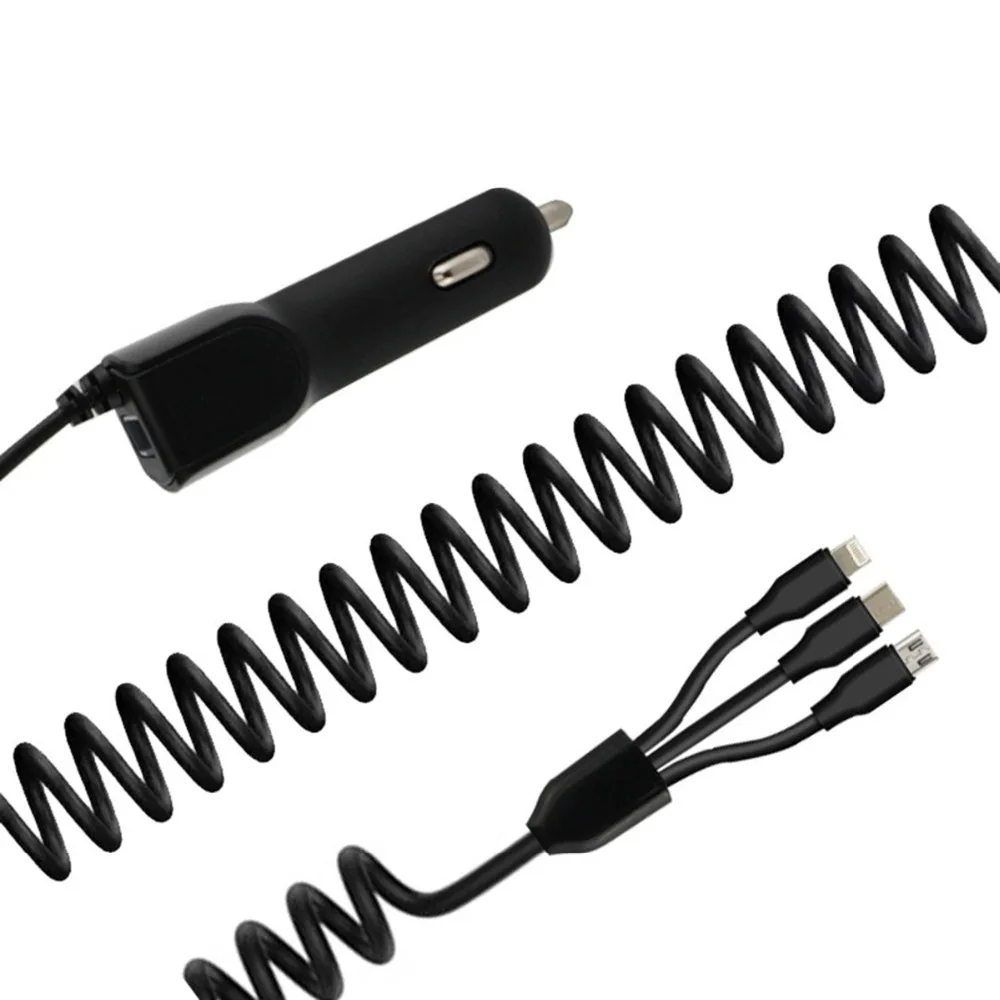 Микро USB Автомобильное Зарядное устройство 3-в-1 сплиттер зарядка через usb кабель для iPhone и Android телефонов Тип-C мобильного телефона Быстрый Зарядное устройство автомобиля-Зарядное устройство