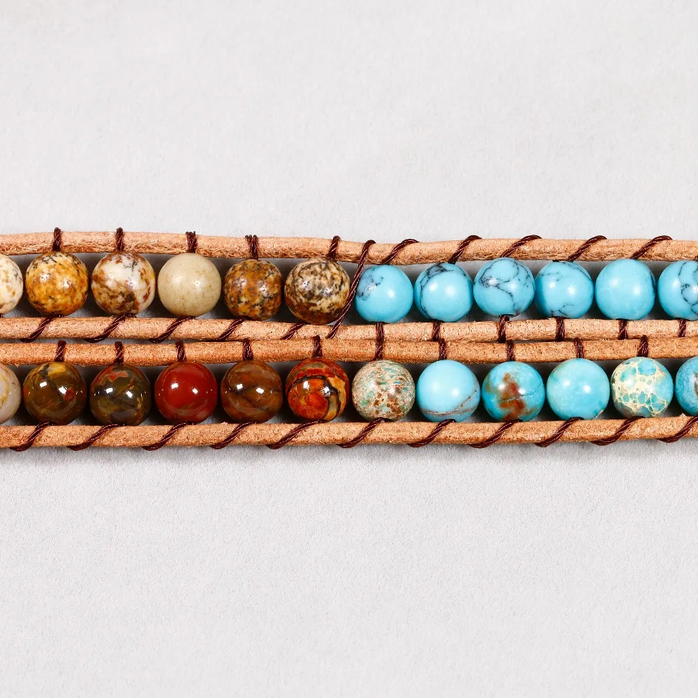 Women Wrap Bracelets Natural Stone Weave Boho Multilayers Leather Bracelets