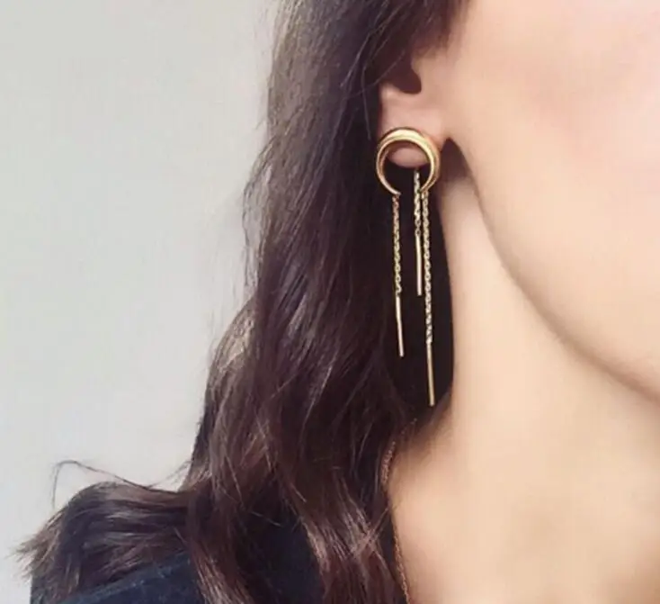 

2018 Fashion Unique Silver Gold Color Crescent Moon Tassel Stud Earring Brincos With Multi Chains Fashion Jewelry Pendietes Gift