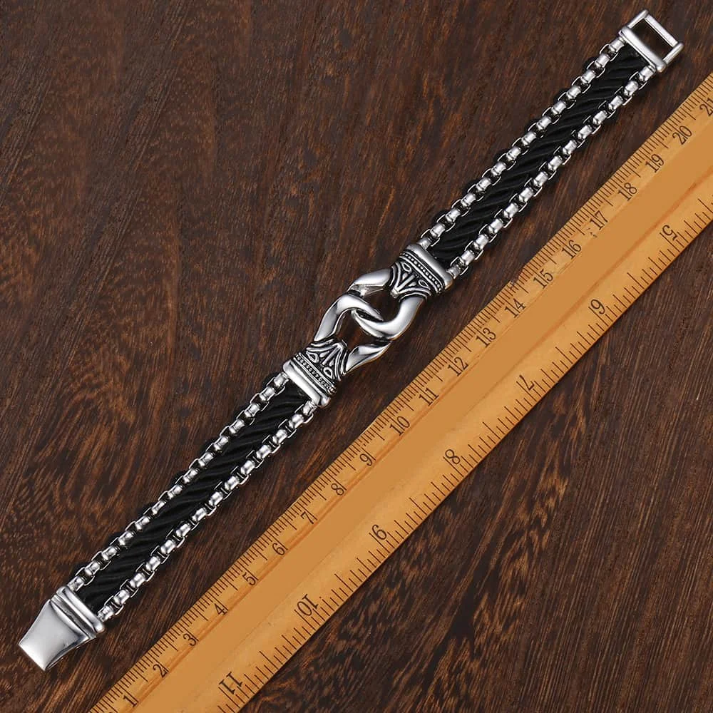 Trendsmax мужские браслеты из черной кожи, браслет из нержавеющей стали с узлом, мужские Модные ювелирные изделия, Прямая поставка, подарки 13 мм HB496