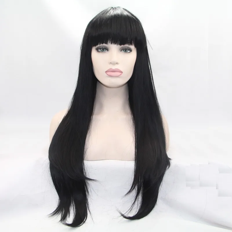 Sylvia Natural Black Hair Wig Long Straight Synthetic Lace Front Wig