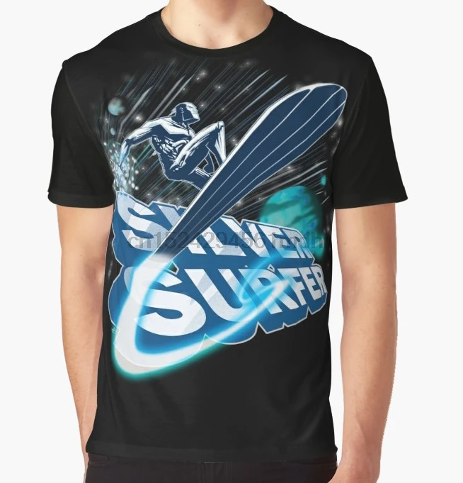 Мужская футболка с принтом серебристая коротким рукавом и круглым вырезом