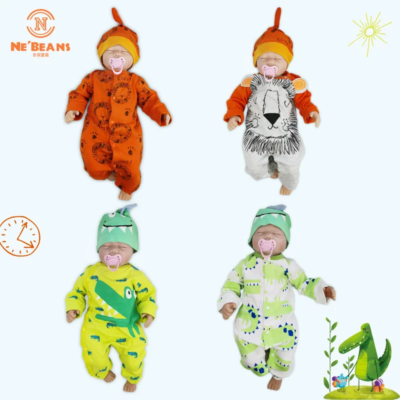 

0-6M Baby Boy Clothes 2-Pack Rompers Long Sleeve Jumpsuit with Hat Set Infant Crocodie Lion Outfit Costume Cotton Body Suits Set