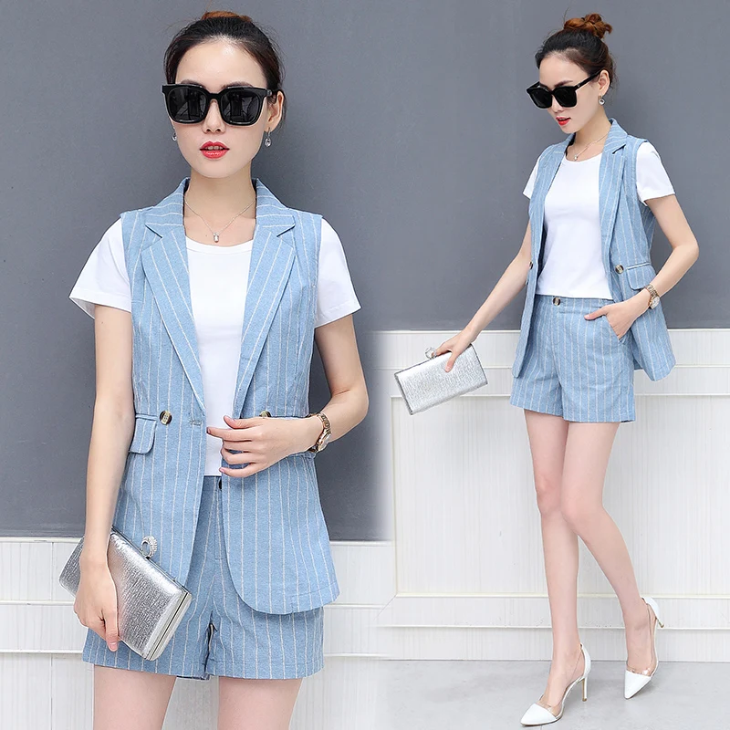 

2018 summer women casual suit vest t shirt short suits Korean fashion new design three-piece leisure short pants vestido lady