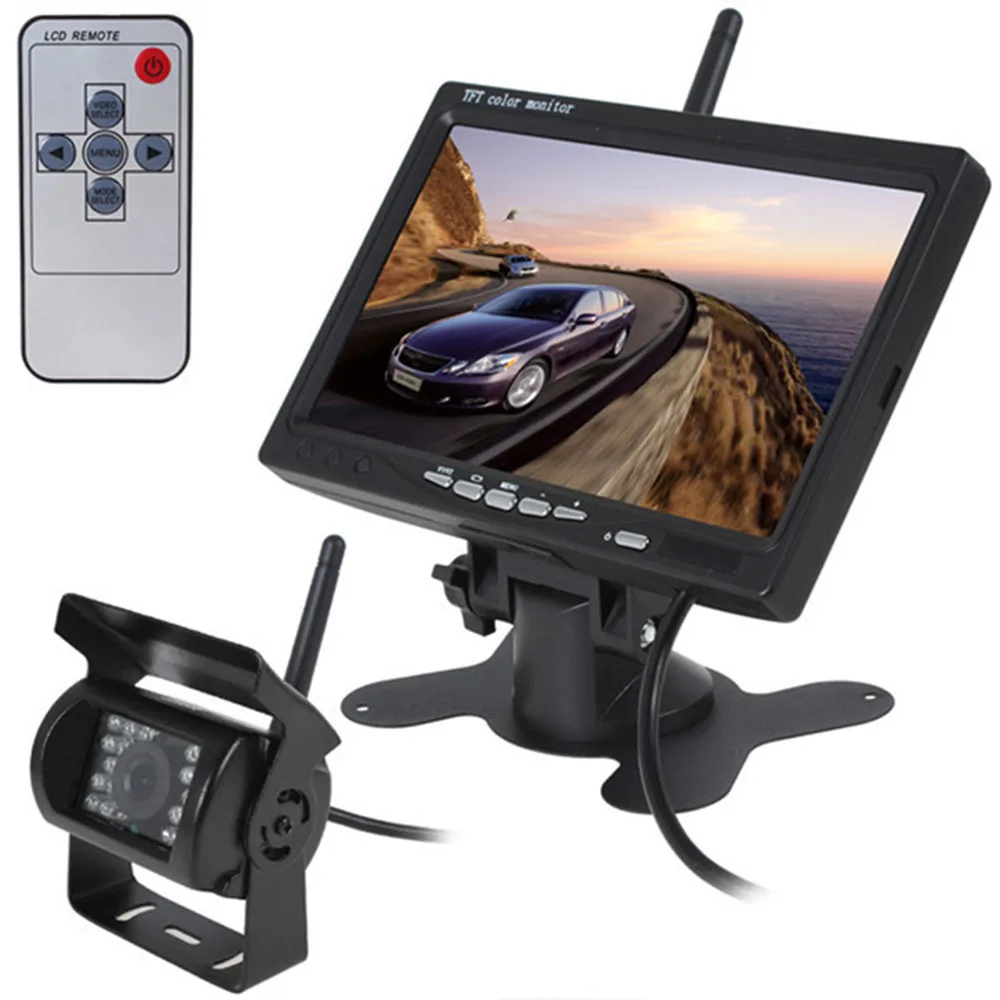 " lcd беспроводной автомобильный монитор HD дисплей Проводная камера ночного видения автомобильные мониторы заднего вида для грузовика с 2 объективами автозапчасти
