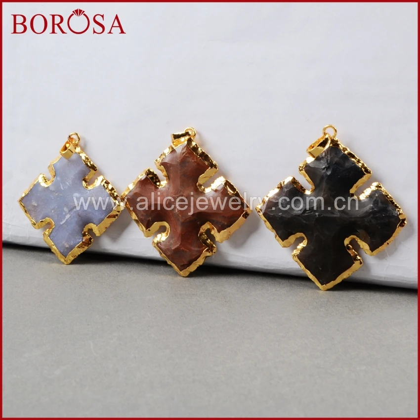 BOROSA 5 шт. Druzy Камень золотой кулон грубые натуральные драгоценные камни резной