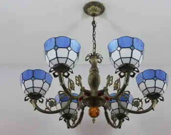 

Free Shipping Chandeliers Lamps Tiffany Style Blue/Yellow Stained Glass Meditteranean With 6 Lights Sea Style Bedroom E27