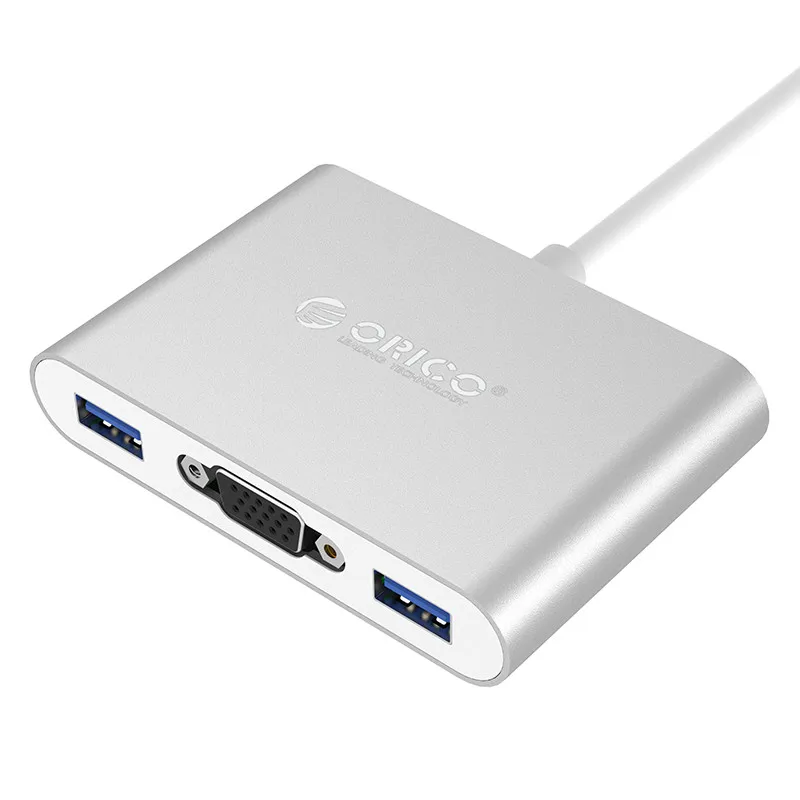 ORICO RCV3A алюминиевый концентратор с тип-c для VGA/тип-c/тип-a конвертер USB3.1 Gen1 5 Гбит/с 3 USB3.0 портами для Mac/Windows/Linux - Цвет: Silver