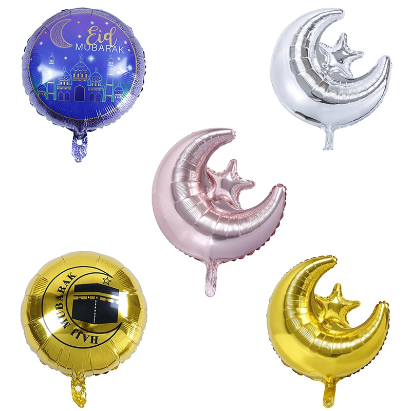 

18 inch Round Eid Mubarak Foil Balloons Hajj Mubarak Decorations Star Moon Helium balloon Ramadan Kareem Eid Al-Fitr Supplies