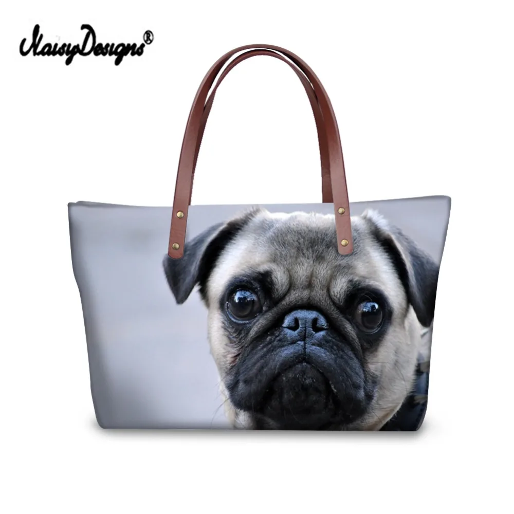 

Customized Handbags Women 2019 Newest Fashion Big Size Tote Ladies Casual 3D Pug Puppies Printing Shoulder Bag Drop Shipping