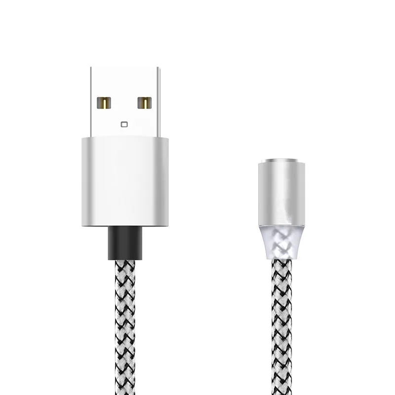 Металлический магнитный USB кабель для iPhone type C Micro 2.4A быстрое зарядное устройство светодиодный светильник для samsung Xiaomi huawei Android Phone шнур 1 м - Цвет: Silver