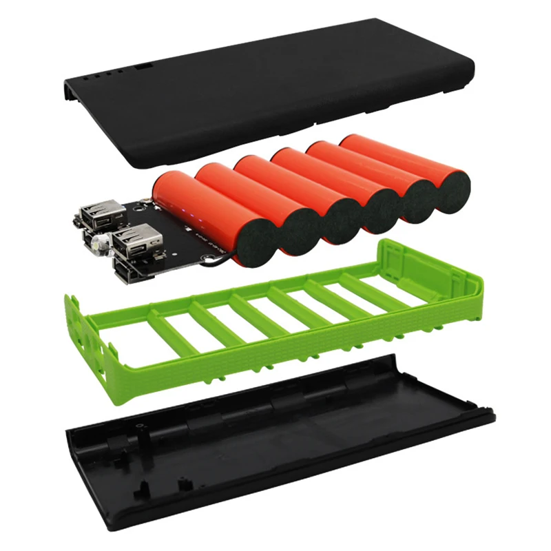 

Power Bank Charger Case Shell With LED Flashlight 4 USB Ports Power Bank Shell DIY Kits Powered By 6X18650 Batteries