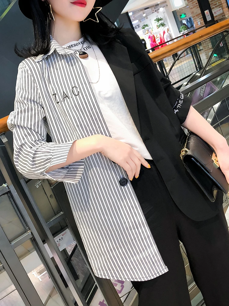 

Z-ZOUX Women Coat Women Suit Coats Stripe Patchwork Color Matching Women Blazers Jackets Asymmetry Fashion Summer Blazer 2019