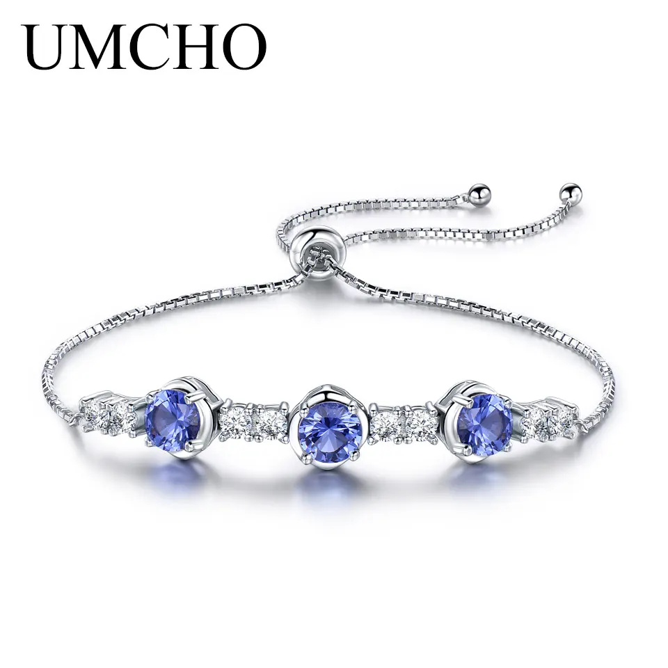 UMCHO 솔리드 팔찌, 탄자나이트 조정 가능한 테니스 팔찌, 여성용 파인 쥬얼리, 파티 선물