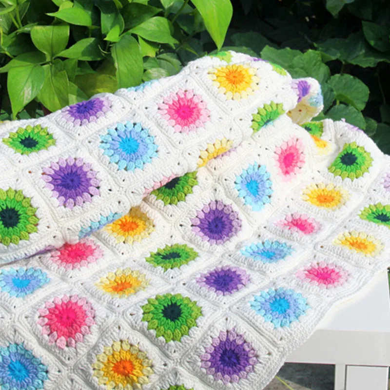 

Handmade Blankets 120*120cm Vintage Crocheted Granny Square Blanket For Adult Floral Plaid On The Bed Sofa Cover Knitted Blanket