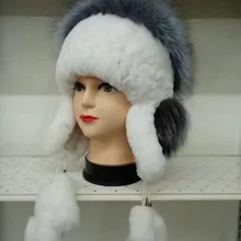 Glaforny, новинка, вязаные шапки-бомберы из меха кролика рекс с протектором для ушей, шапки из меха серебристой лисы, топы, супер теплые зимние шапки для русской зимы