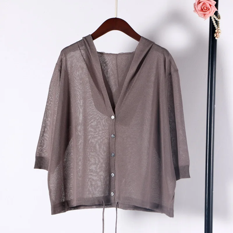 Shuchan Hooded Cardigans Women Linen 2019 Summer Casual Computer Knitted Sweater Women 3/4 Sleeve High Quality Tops Cddm-622 Shuchan Hooded Cardigans Women Linen 2019 Summer Casual Computer Knitted Sweater Women 3/4 Sleeve High Quality Tops Cddm-622