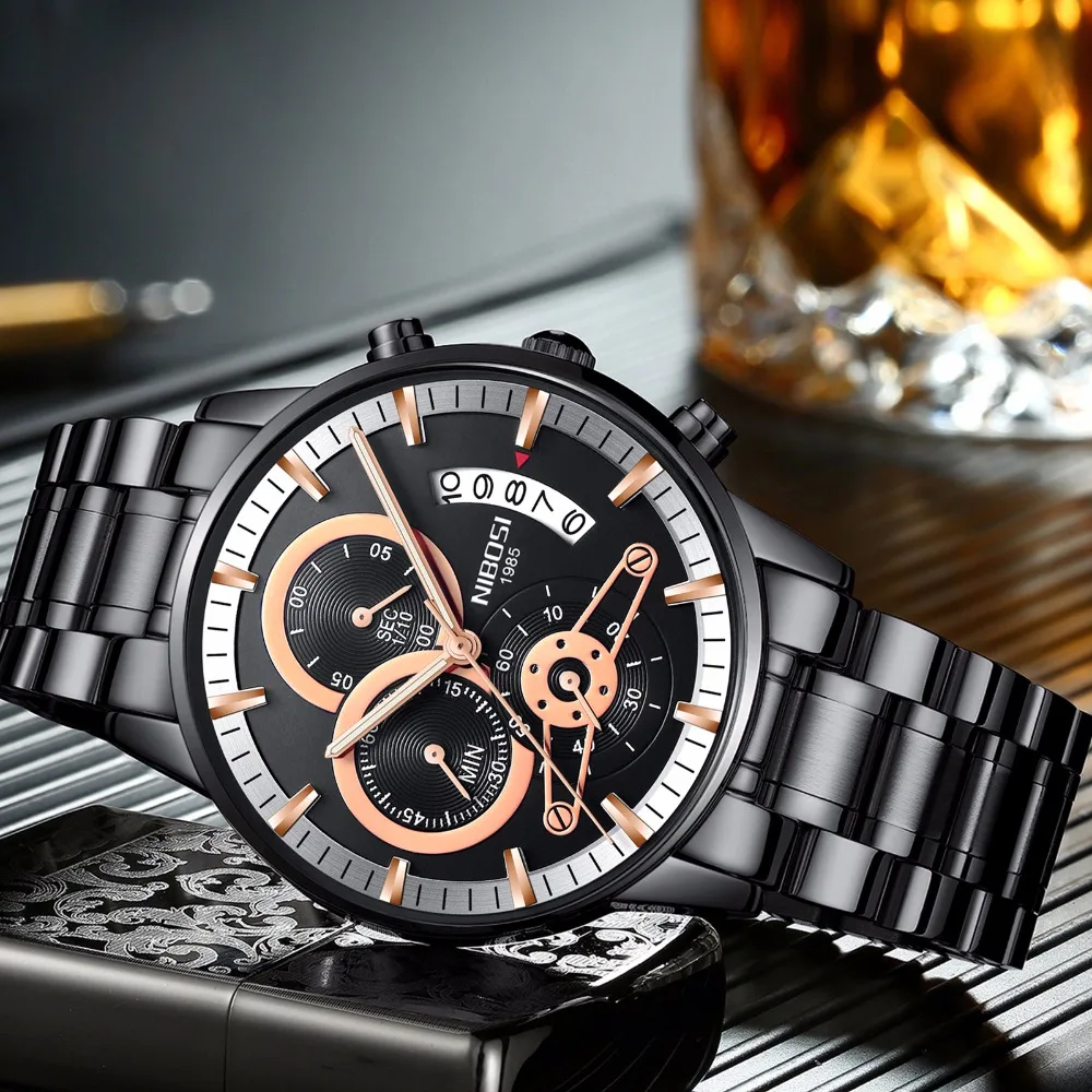 

NIBOSI Quartz Mechanical Chronograph Watch 3ATM Waterproof Automatic luxury Watches Steel Wrist Wristwatch And Fashion Clock