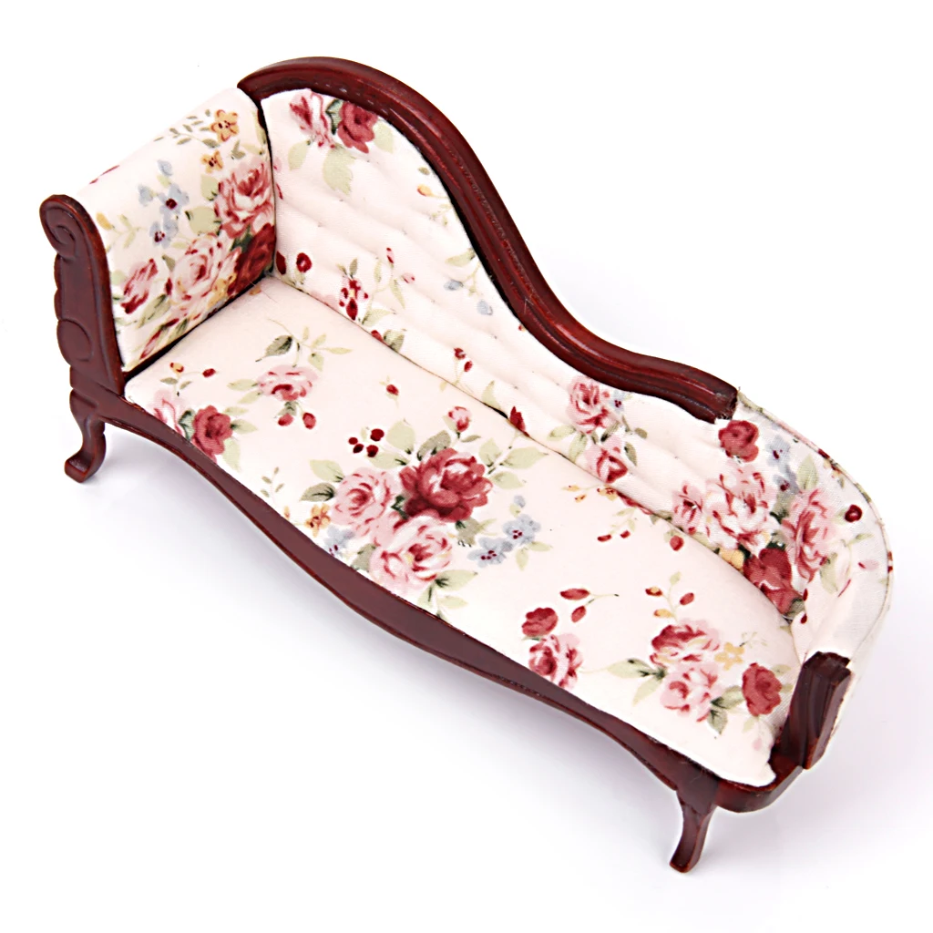 1:12 Dollhouse Miniature Furniture Sofa Wooden Recliner Chaise Vintage Sofa