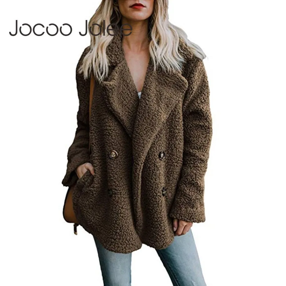 Jocoo Jolee элегантное пальто из искусственного меха для женщин осень зима теплая мягкая куртка женское плюшевое пальто с карманами Повседневная плюшевая верхняя одежда