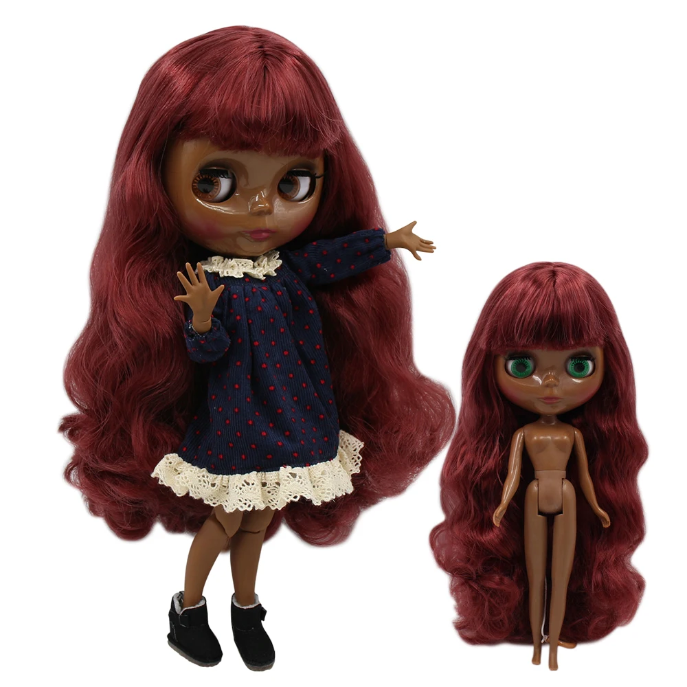 Фабрика blyth кукла 1/6 bjd супер черная кожа сустав тело красное вино волосы с челкой