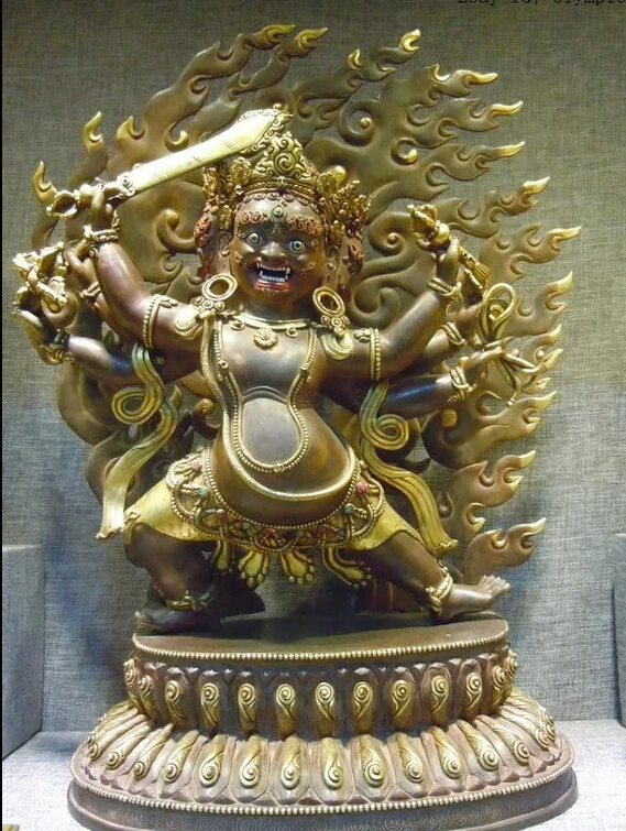 005555 20" China Tibet purple bronze gild Buddhism Six armed Mahakala buddha statuein Statues
