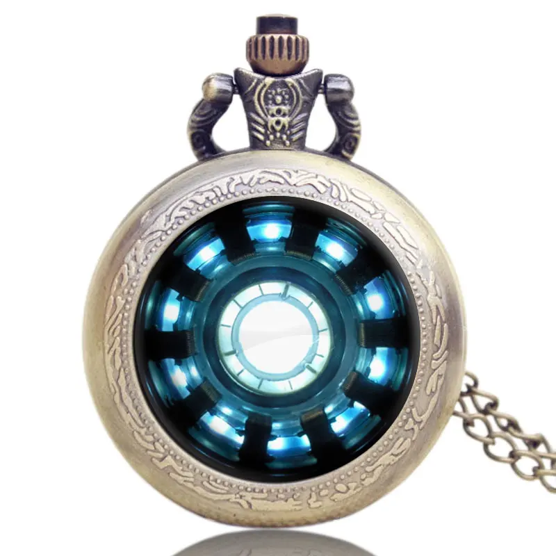 

Hot Fashion Antique Tony Stark Iron Man Arc Reactor Jarvis Bronze Pocket Watch High Quality Quartz Clock