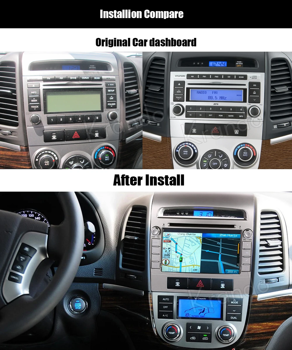Top Krando Android 9.0 car radio gps 2 din car dvd player for hyundai santa fe 2006-2012 3 Hole car multimedia navigation system 2