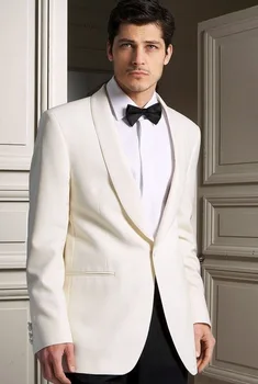 

2017 New Arrival Developed Ivory Groomsman Wedding Suits Men's Formal Party Tuxedos Bussiness Men Suits (Jacket+Pants+Bow)