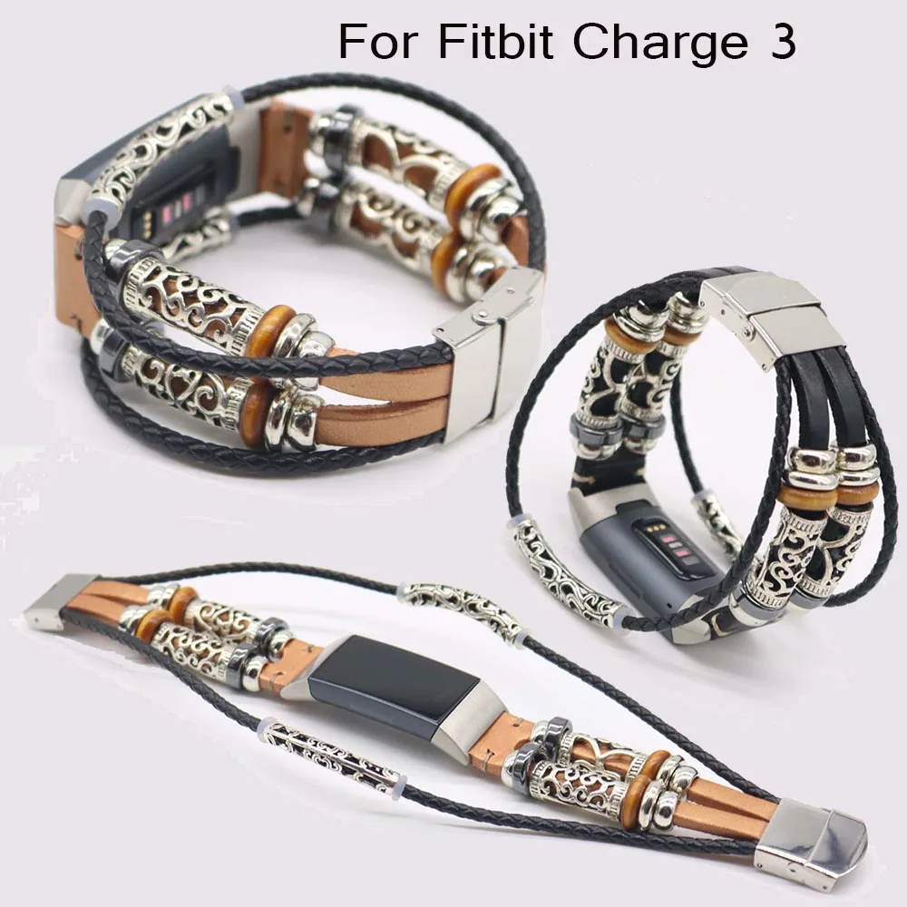 Ремешок для часов из натуральной кожи для Fitbit Charge 3 Регулируемый сменный Браслет Ретро-ремешок для fitbit charge 3 Smart запястье