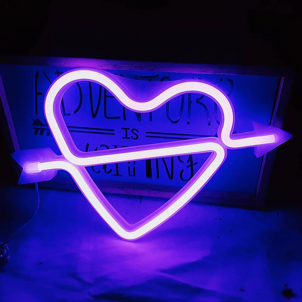 Прекрасный светильник s неоновая вывеска светильник в форме сердца Настольный светильник для бара вечерние украшения для дома Рождественский подарок на день рождения для детей парный светильник s - Цвет: Фиолетовый