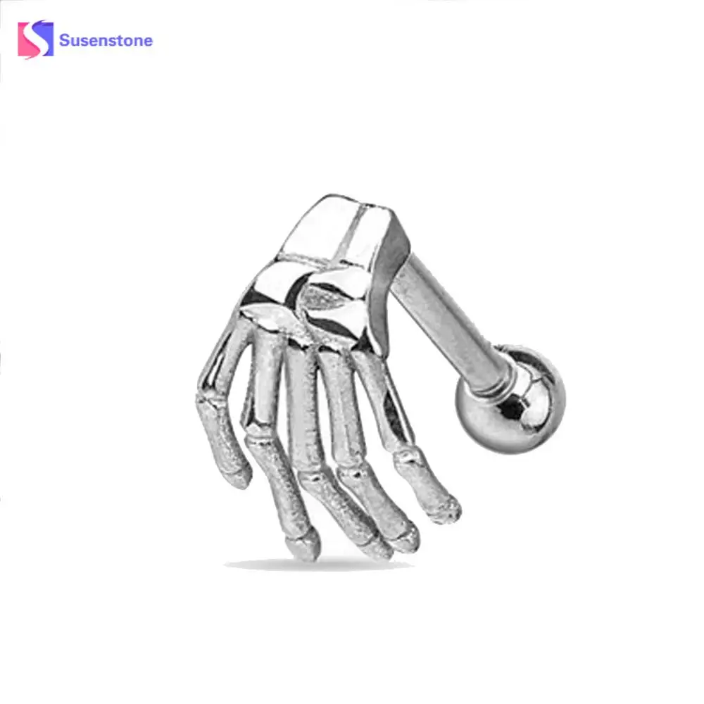 Susenstone серьги из нержавеющей стали серьги рука скелета-призрака для трагус пирсинга ювелирные изделия для тела
