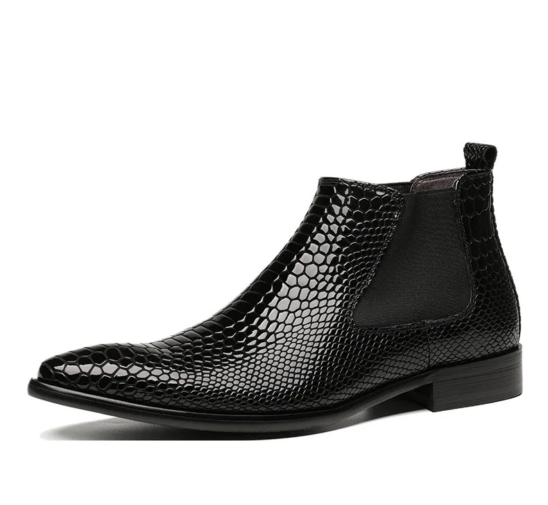 QYFCIOUFU/ г.; модные дизайнерские мужские ботильоны из натуральной кожи; модельные туфли со змеиным узором; классические мужские ботинки из лакированной кожи