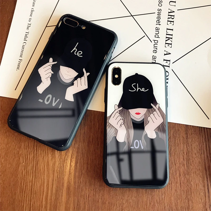 

Luxury Fashion Tempered Glass Case For iPhone XS MAX XR X Mirror Cover Case For iPhone 8 Plus 6 6s Plus 7 Plus Couple