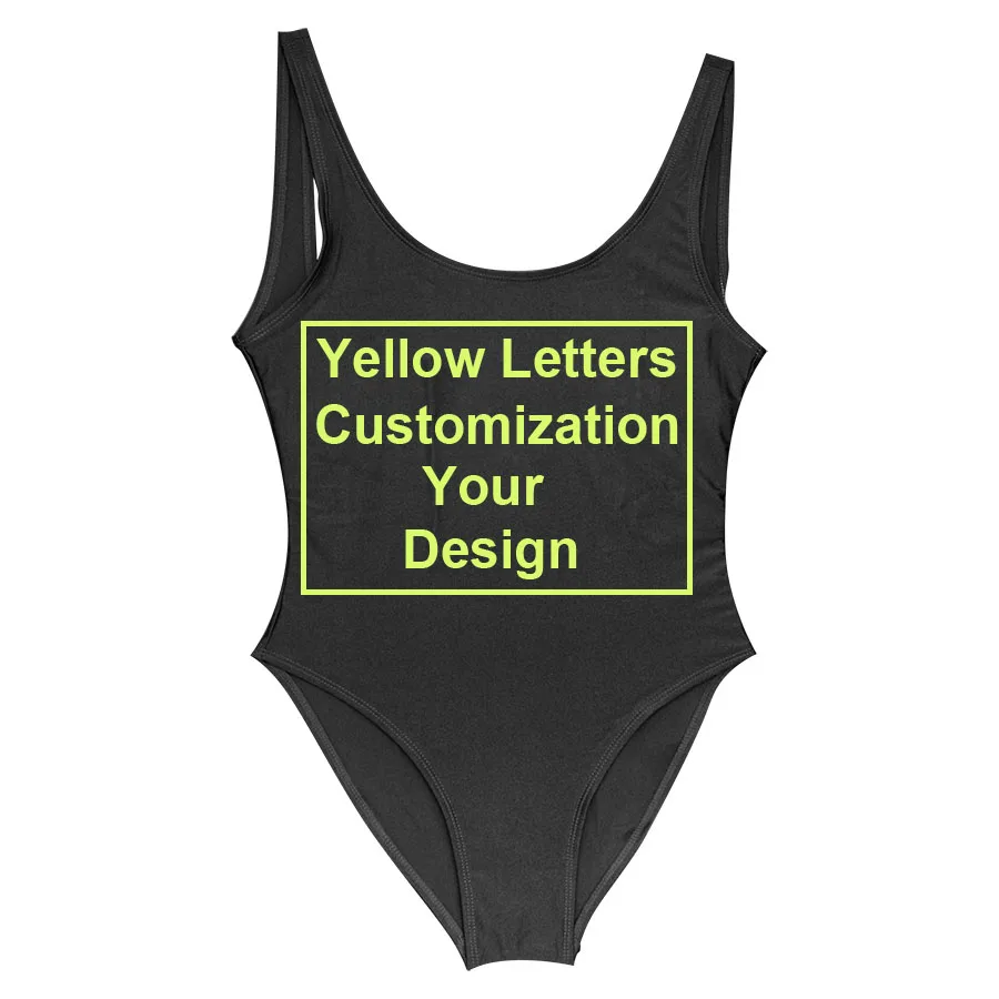 Напечатайте свой собственный дизайн логотип бренда/изображение Белый пользовательский цельный купальник женский купальный костюм пляжный девичник одежда для плавания - Цвет: yellow letters