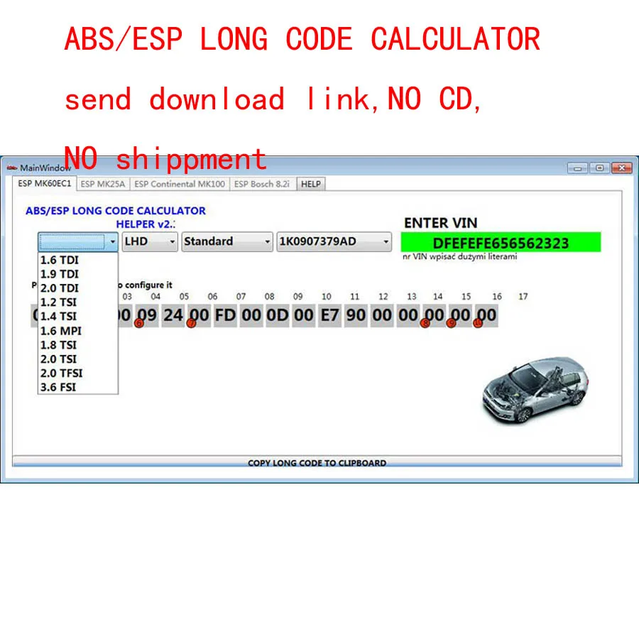 Для VW ABS ESP длинный код калькулятор помощник MK60EC1 - Цвет: send download link