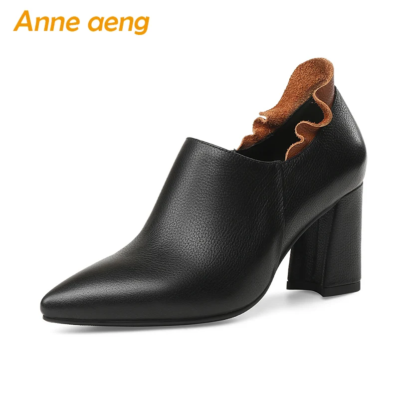 

2018 New Autumn/Spring Genuine Leather Women Pumps High Heel Pointed Toe Zip Fashion Elegant Sexy Ladies Women Shoes Black Pumps