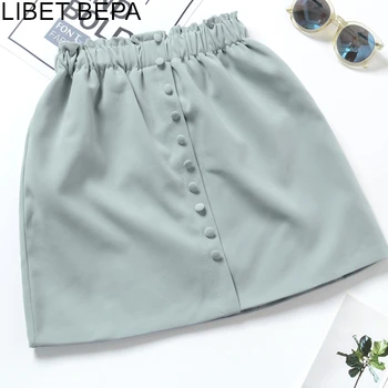 

New 2019 Autumn Winter Women Girls Skirts Fashion Casual Elastic Buttons Solid A-Line Loose High Waist Mini Skirts SK1667