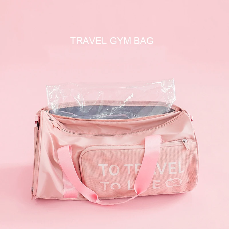 

Waterproof Weekend Sport Fitness Bag Pink Color Female Travel Bags Portable Swimming Beach Bag Dry Wet Separation For Women