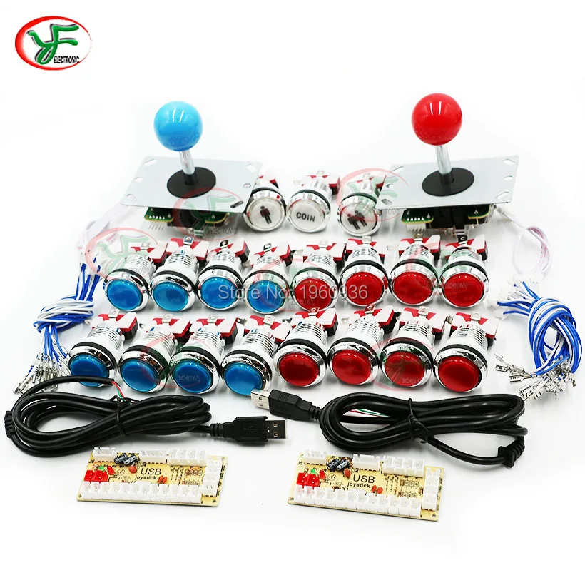 

2 Player Zero Delay DIY PC arcade kits for Mame Fighting Games Joystick sanwa style 5V led push button free shipping