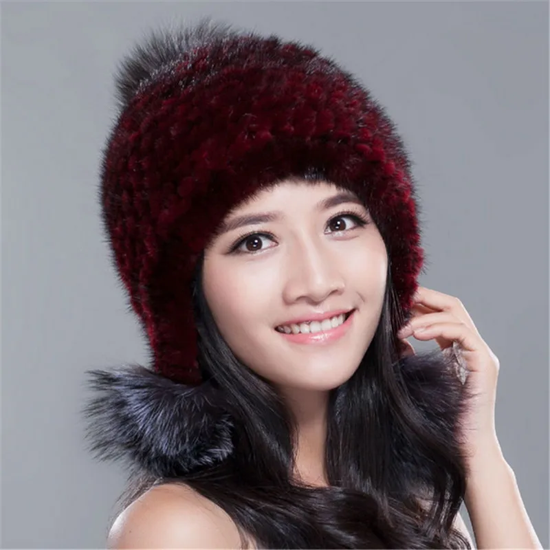 Hot Sale 2016 Real Mink Knitted Fur Hat Autumn Winter Children Knitted Mink Fur Beanies Cap