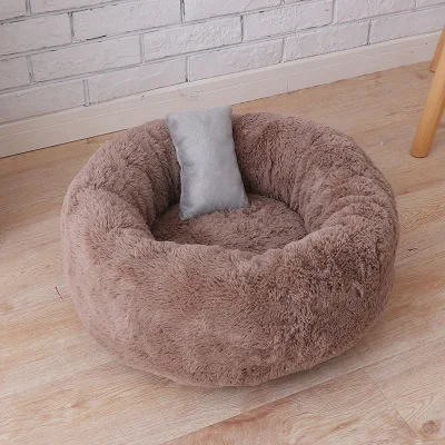 5 Colors Soft Pet Dog Bed Pink Grey Plush Pets Sleep Cave Bed For dog Cat Fall Winter Warm Dogs House pet Nest Kennel hondenmand - Color: Long Plush Coffee