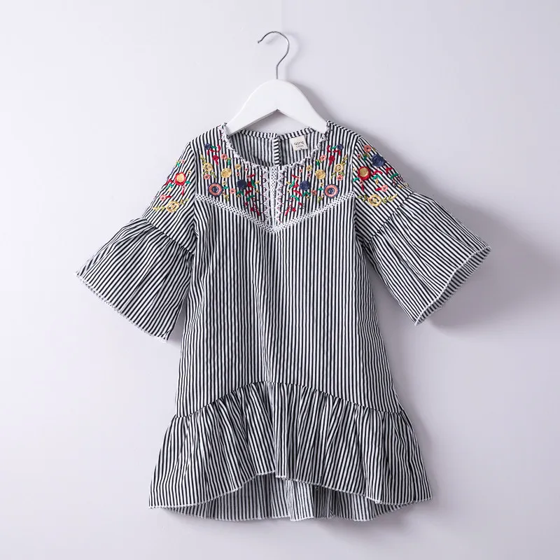

2019 Girls Dress for Spring Summer Children's Clothing Short Sleeve Nation Stylish Striped Print Kid Tops High Quality One-piece