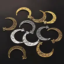 10pcs Filigrana Hollow Luna Pendenti E Ciondoli Metallo Della Lega Colar Lua Crescente Pendenti Con Gemme E Perle Connettori Risultati Dei Gioielli FAI DA TE Fare Artigianato Fatto A Mano
