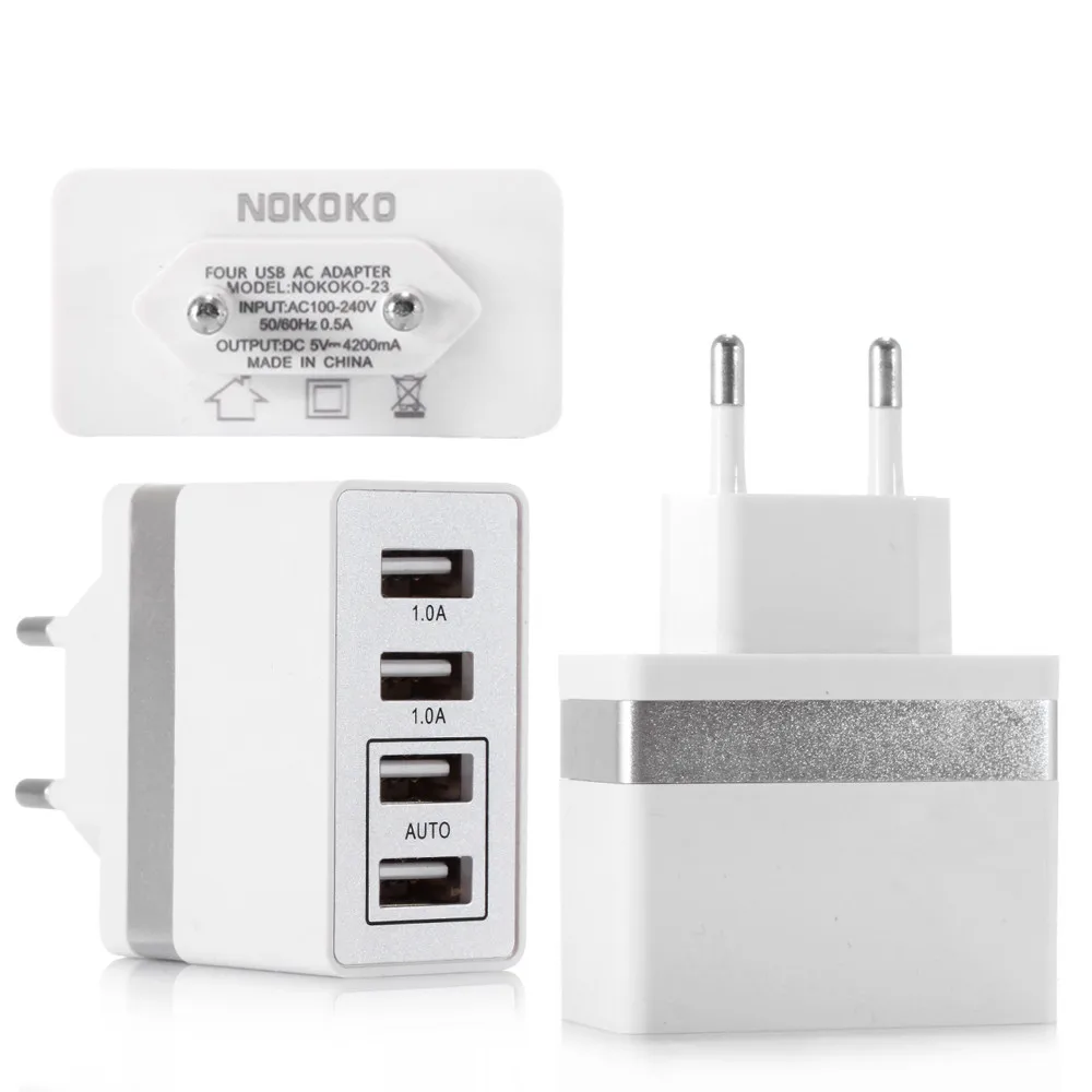 

4 USB Ports Charger for iPhone iPad for Samung Light LED Plug EU 5V 4.2A Wall Adapter Mobile Universal Charging for Phone